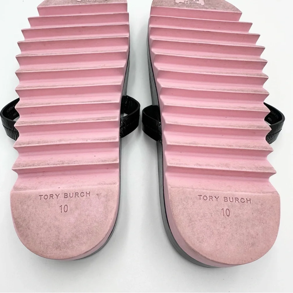 Tory Burch Women's Miller Cloud Lug Sandals Black Patent - Picture 8 of 12